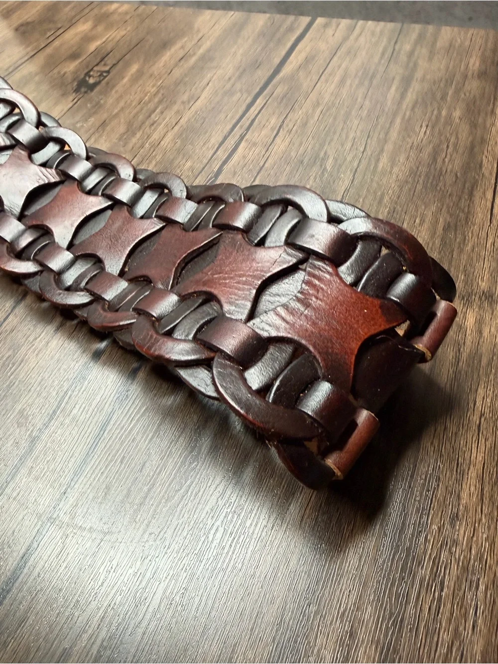 Boho Western Braided Wide Chocolate Brown Leather Chunky Belt medium